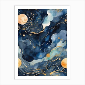 Watercolor Stars And Moons Art Print