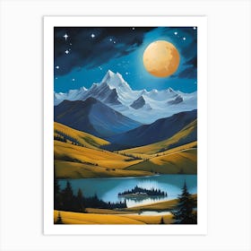 Moonlight Over Lake Art Print