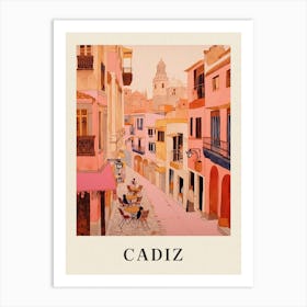 Cadiz Spain 1 Vintage Pink Travel Illustration Poster Art Print