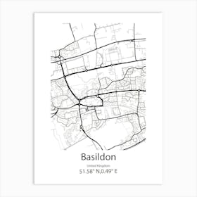 Basildon,United Kingdom Minimalist Map Art Print