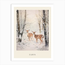 Winter Watercolour Fawn 3 Poster Art Print