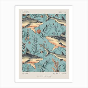 Pastel Blue White Tip Reef Shark Watercolour Seascape Pattern 3 Poster Art Print