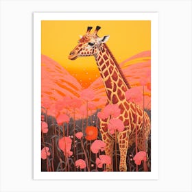 Giraffe With The Flowers Mustard Sky Art Print