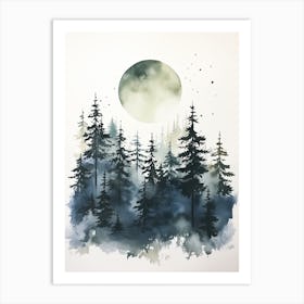 Watercolour Painting Of Boreal Forest   Northern Hemisphere 3 Art Print
