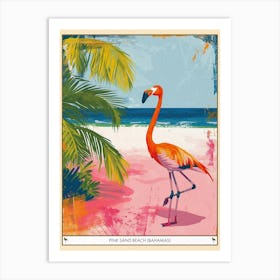 Greater Flamingo Pink Sand Beach Bahamas Tropical Illustration 4 Poster Art Print