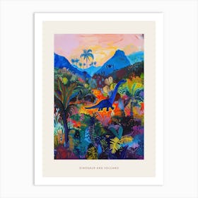 Dinosaur & The Volcano Painting 1 Poster Art Print