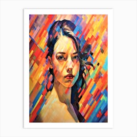 Woven Color Portrait - Abstract Portrait Of A Woman Art Print