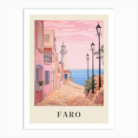 Faro Portugal 4 Vintage Pink Travel Illustration Poster Art Print