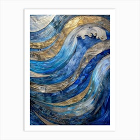 Blue And Gold Waves Art Print