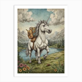 Unicorn With Backpack 1 Art Print