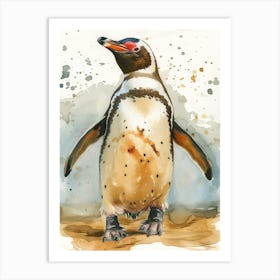 Humboldt Penguin Salisbury Plain Watercolour Painting 1 Art Print