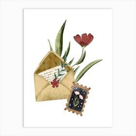 Love letter with floral postage stamp Art Print