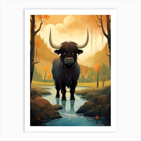 Animated Black Bull In The River Art Print