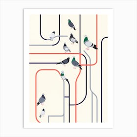 Pigeons On A Train 1 Art Print