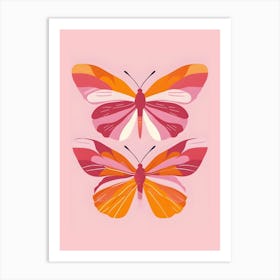 Butterflies On A Pink Background Art Print