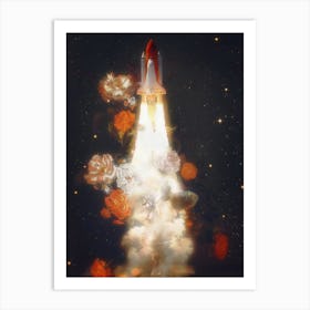 Space Shuttle & Flowers Art Print