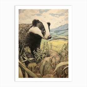 Storybook Animal Watercolour Badger 3 Art Print