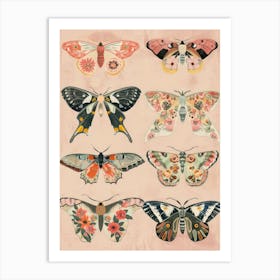 Pink Botanical Butterflies William Morris Style 4 Art Print