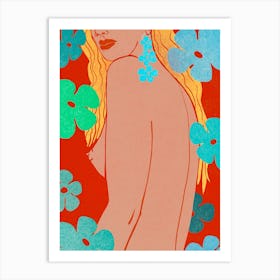 Surfer Chick With Flowers Art Print