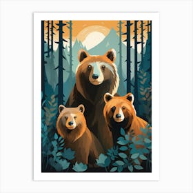 Three Bears In The Forest Art Print