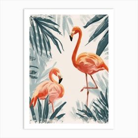 American Flamingo And Bird Of Paradise Minimalist Illustration 1 Art Print