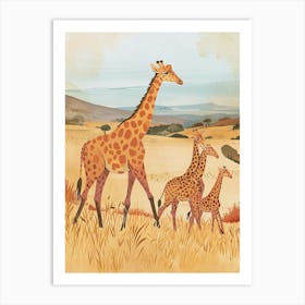 Storybook Style Illustration Of Giraffes In The Nature 3 Art Print