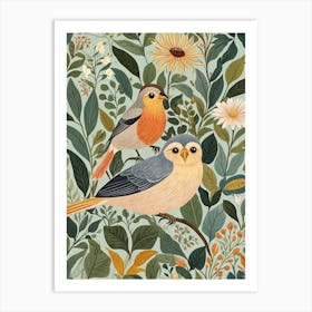 Two Birds In The Flowers Art Print