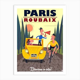 Paris Roubaix Cycling Poster Yellow Art Print