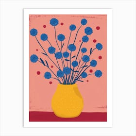 Blue Carnations In A Yellow Vase Art Print