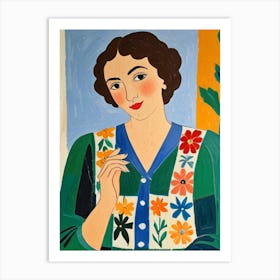 Woman With Flowers 4 Art Print