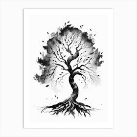 Tree Of Knowledge 1 Symbol Black And White Painting Art Print