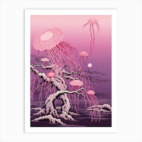 Mauve Stinger Jellyfish Japanese Style 4 Art Print