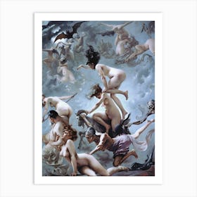 Witches Going to Their Sabbath - Luis Ricardo Falero 1878 - Witchy Art Print of Pagan Witchcraft Dark Aesthetic Renaissance Oil Painting Moon Worship Dark Arts and Satan Worship Art Print