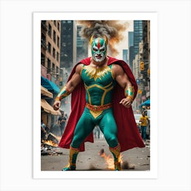 Wrestler of Destruction: A Giant’s Urban Rampage Art Print