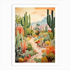 Orange Desert And Cactus 3 Art Print