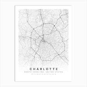 Charlotte North Carolina USA White Map Art Print