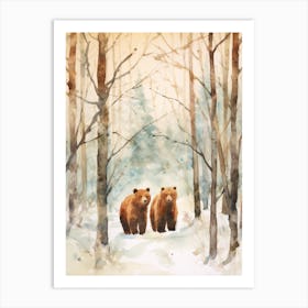 Winter Watercolour Brown Bear 2 Art Print