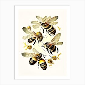 Buzzing Bees 4 Vintage Art Print