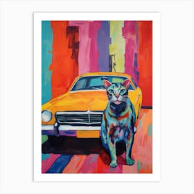 Pontiac Firebird Vintage Car With A Cat, Matisse Style Painting 1 Art Print