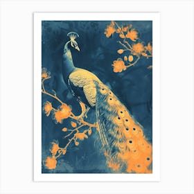 Floral Orange & Blue Peacock 4 Art Print