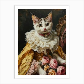 Cat In Medieval Gold Dress Rococo Inspired 4 Art Print