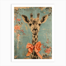 Giraffe With Bow Kitsch Collage 3 Art Print