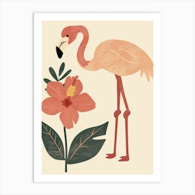 Andean Flamingo And Tiare Flower Minimalist Illustration 1 Art Print