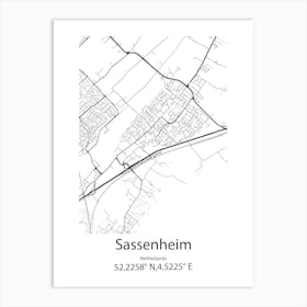 Sassenheim,Netherlands Minimalist Map Art Print