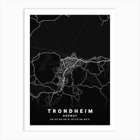 Trondheim Norway Black Map Art Print