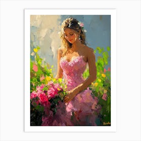 Girl In A Pink Dress, Impressionist Oil Painting – Inspired by Monet Poster