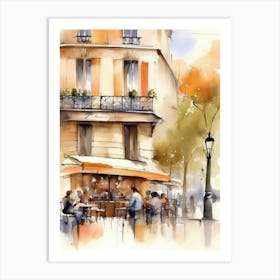 Paris city, passersby, cafes, apricot atmosphere, watercolors.13 Art Print
