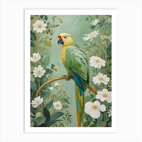 Parrot Amongst White Flowers Affiche