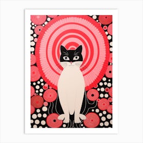 Cat In Red Circles Art Print