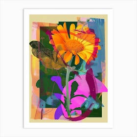 Calendula 1 Neon Flower Collage Art Print